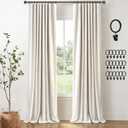 INOVADAY 100% Blackout Curtains for Bedroom, Black Out Curtains 84 Inch Long, Clip Rings Linen Blackout Drapes, Thermal Insulated Room Darkening for Living Room, 2 Panels - Beige,W50xL84