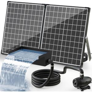 POPOSOAP 55W Solar Fountain Pump with Pond Waterfall Box, 304 Stainless Steel Pond Waterfall Spillway, Pond Spillway with 9.8FT PU Corrugated Tubing for Garden Waterfall,Water Features-P5552