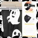 Shower Curtain Set 72x72 Inch Gothic Ghost Floral Design, Black & White Fabric Bathroom Curtain with Hooks and Ghosts Decor for Bathroom