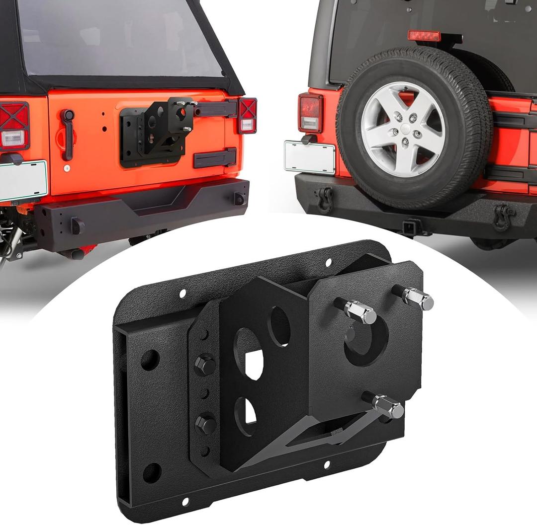 SUORTO Adjustable Spare Tire Carrier Compatible with 2007-2018 Jeep Wrangler JK JKU Unlimited 2/4 Doors Heavy Duty Spare Tire Holder Spare Wheel Carrier up to 40 inches Rack Mount Elevation