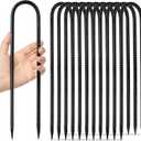 12 inches 12-Pack Trampoline Stakes Anchors High Wind Stake Heavy Duty U Hooks for Ground Lawn Garden Yard Stakes for Decorations Swing Set Shed (U Shape-Black)
