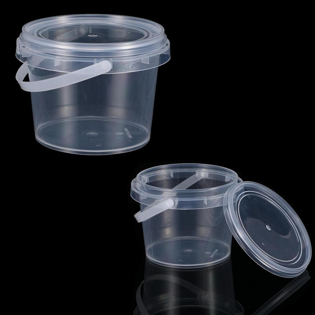 50 PCS Slime Containers with Lids and Handles, Plastic 300ml Storage Bucket Containers, Clear Slime Storage Case for Slime DIY Art Craft, Pigment, Small Tools, Part Material 10oz
