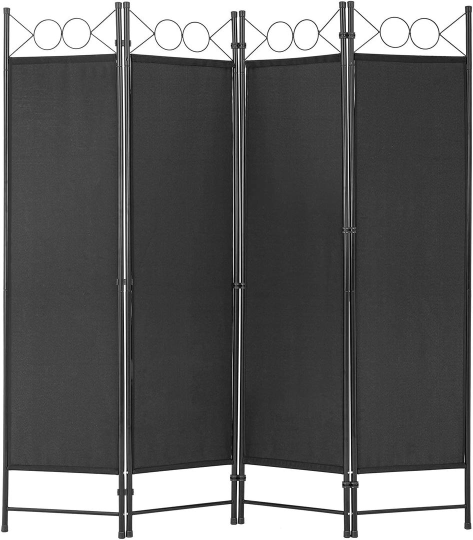 PayLessHere 4 Panel Room Divider 6FT Steel Frame Screen Folding Privacy Divider Freestanding Partition for Home Office Bedroom (Black)