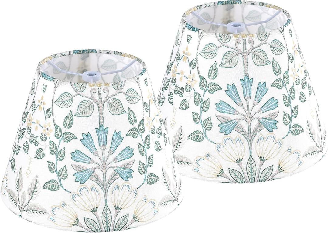 GO&SO 9" Lamp Shades Set of 2 Mini Small,Printed Floral Lampshades for Table Lamps,Wall Lamps, 5" Top 9" Bottom 6.4" High Spider Modern Art Deco Lampshade Replac (Clip Lamp Adapter Not Included)