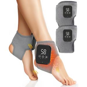 Cordless Foot and Ankle Massager with Heat & Vibration, Wearable Therapy Wrap for Neuropathy, Plantar Fasciitis & Swollen Feet (2 Pack)