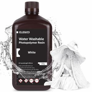 ELEGOO Water Washable 3D Printer Resin, 405nm Rapid UV Curing Standard Photopolymer Resin, Easy to Clean, High Precision 3D Water Wash Resin for LCD/MSLA/DLP 3D Printer Printing, White 2000G