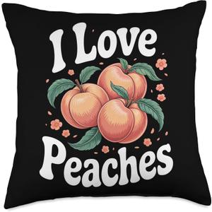 I Love Peaches Fruit Fun Summer Vibes Throw Pillow, 18x18