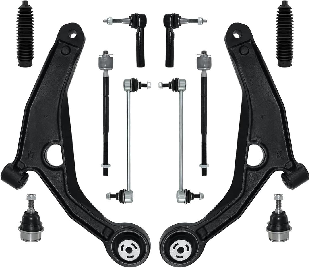 12Pcs Suspension Kit Front Lower Control Arms Ball Joints Sway Bar Tie Rod End Link Replacement for 2011-14 Chrysler 200 2008-14 Dodge Avenger 2007-10 Chrysler Sebring Sedan Only