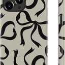 for iPhone 16 Pro Case Cute - Wireless Charging Compatible - Dual-Layer Hard Shell + Silicone Cover - Aesthetic Protective Phone Case for Women - Black Bows and Ribbons