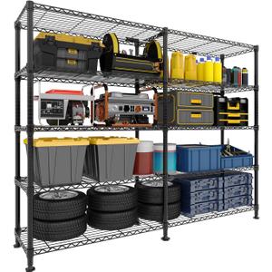 5-Tier Metal Storage Shelves, 60" Wide Wire Shelving Unit, 1325LBS Load Heavy Duty Adjustable Corner Standing Shelf Rack, H/L-Shaped, for Garage. Kitchen, Pantry, Basement,13.8" D x 70.5" H