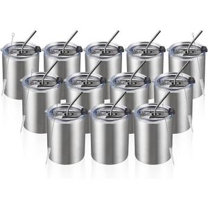 MEWAY 12 oz Lowball, Tumbler Stainless Steel Double Wall Vacuum Insulated Mug with Straw and Lid, Cleaning Brush Durable Powder Coated Insulated Coffee Cup for Cold & Hot Drinks (Silver, 12 pack) MEWAY 12 oz Lowball, Tumbler Stainless Steel Double Wall Vacuum Insulated Mug with Straw and Lid, Cleaning Brush Durable Powder Coated Insulated Coffee Cup for Cold & Hot Drinks (Silver, 12 pack)