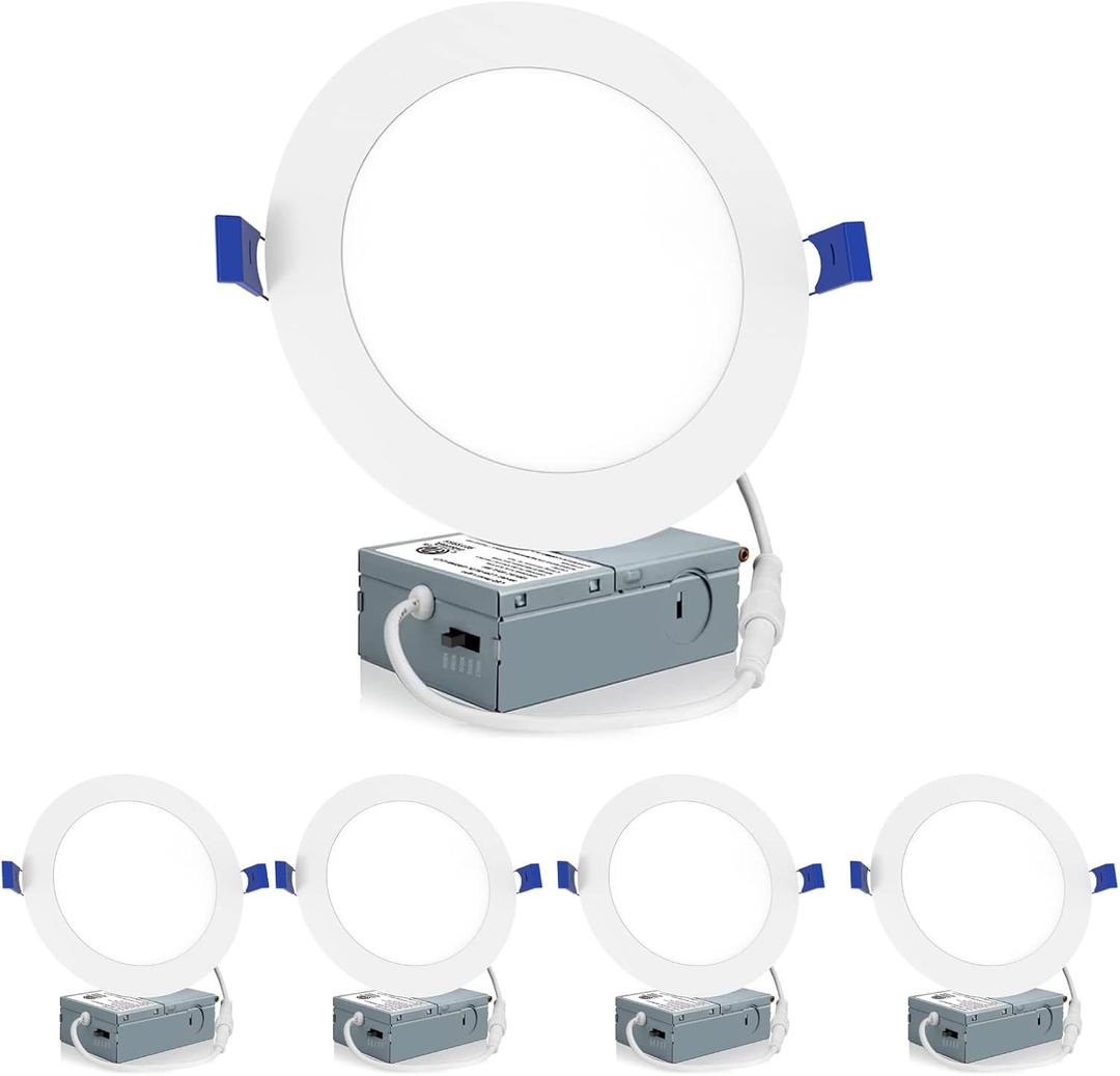 Meconard 4 Pack 6 Inch LED Recessed Ceiling Light, 2700K/3000K/3500K/4000K/5000K Selectable, Dimmable 12W=110W, 1050LM, IC Rated Can-Killer Downlights with Junction Box, ETL and Energy Star Listed