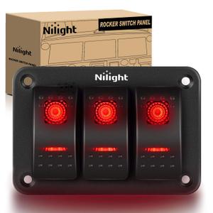 Nilight - 90019C 3 Gang Aluminum Rocker Switch Panel Toggle Dash 5 Pin ON/Off Pre-Wired Rocker Switch Red Backlit Switch for Automotive Car Marine Boat RV