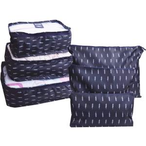 6 PCS Travel Suitcase Organizer Bags, Travel Organizer Packing Cubes Set Laundry Bags, Travel Clothes Storage Bag, Packing Organizer Compression Pouches for Traveller(Navy Blue Feather)