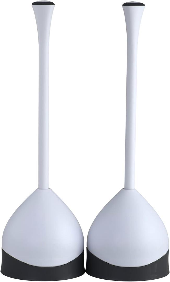 Clorox Toilet Plunger with Hideaway Caddy, Set of 2 for Bathroom Organization and Storage, Bathroom Accessories, Toilet Unclogged, with Holder, White