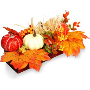 Wowagoga Fall Table Centerpiece Fall Floral Artificial Autumn Pumpkin Maple Leaf Berry Decoration Thanksgiving Centerpieces for Dining Table