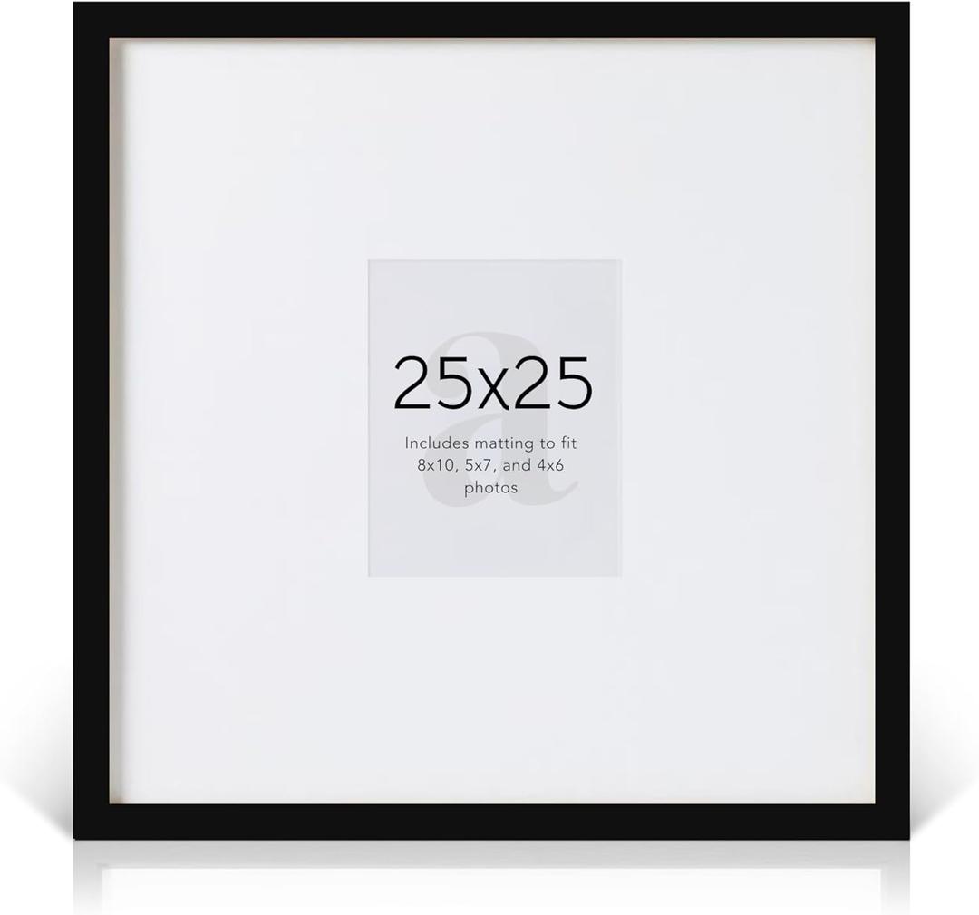 Artisane Home Goods 25x25 Frame Large Black Gallery Picture Frame With Mat for Wall, 25x25 Picture Frame for Gallery Walls, Oversized Square Frame, Matted to 8x10, 5x7 & 4x6