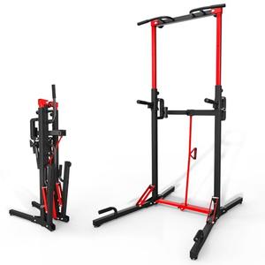 ONETWOFIT Foldable Power Tower Pull Up Bar Station, Multi-Function Adjustable Height Dip Station for Home Gym Workout, Strength Training Fitness Equipment, Pull Up Stand 360LBS