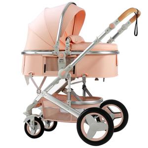 Luxury Baby Stroller 2 in 1 with Bassinet Mode Foldable Infant Stroller High Landscape Reversible Stroller Travel Pram Baby Carriage (Pink)