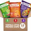 Quest Nutrition Tortilla Style Protein Chips Variety Pack, Chili Lime, Nacho Cheese, Loaded Taco, Low Carb, High Protein, Gluten Free, 1.1 oz (Pack of 12), Best Before Date 06/20/2026