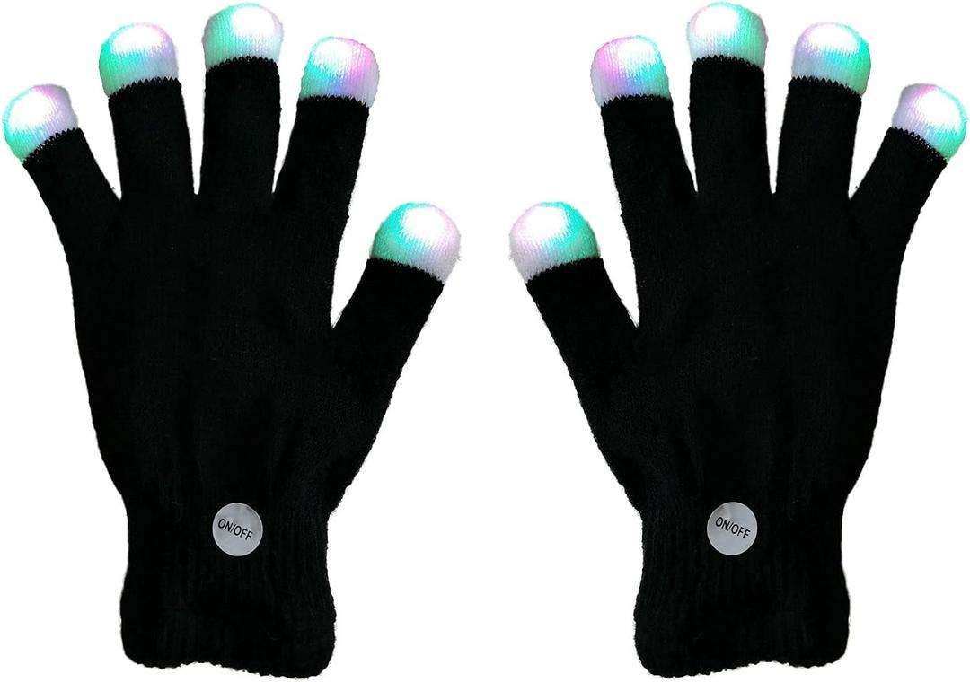 7 Colors Light Show LED Gloves Rave Light Finger Lighting Flashing Glow Mittens (Black)