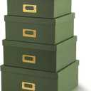 Eaasty Set of 4 Decorative Storage Boxes with Lids, Kraft Paper Boxes with Gold Label Holders, Decorative Photo Memory Keepsakes Storage, Cardboard Organizers for Home Decor, Office Organizing (Green)