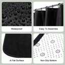 Hosuly 4 Pcs Bathroom Shower Curtain Set with Non Slip Rugs, Toilet Lid Cover and Bath Mat, Waterproof Bathroom Curtains with 12 Hooks Shower Set for Solid Color Bathroom Decor (Black)