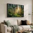 Framed Forest Landscape Wall Art, Horizontal Nature Sunset Canvas Artwork for Walls, Wilderness Scenery Photography Picture, Green Peaceful Print for Living Room Hallway Office Wall Decor, 24x36 Inch