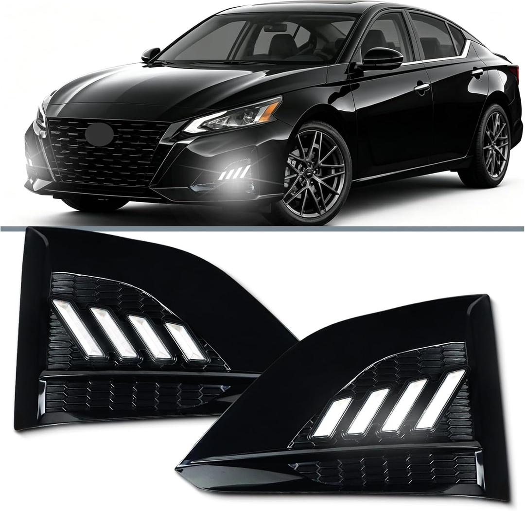 LED Front Bumper Fog Light Kit for Nissan Altima 2023 2024 2025 Functions as White DRL Daytime Running Lights & Amber Turn Signals Light | Replacement for bumper fog light kit 2-Piece