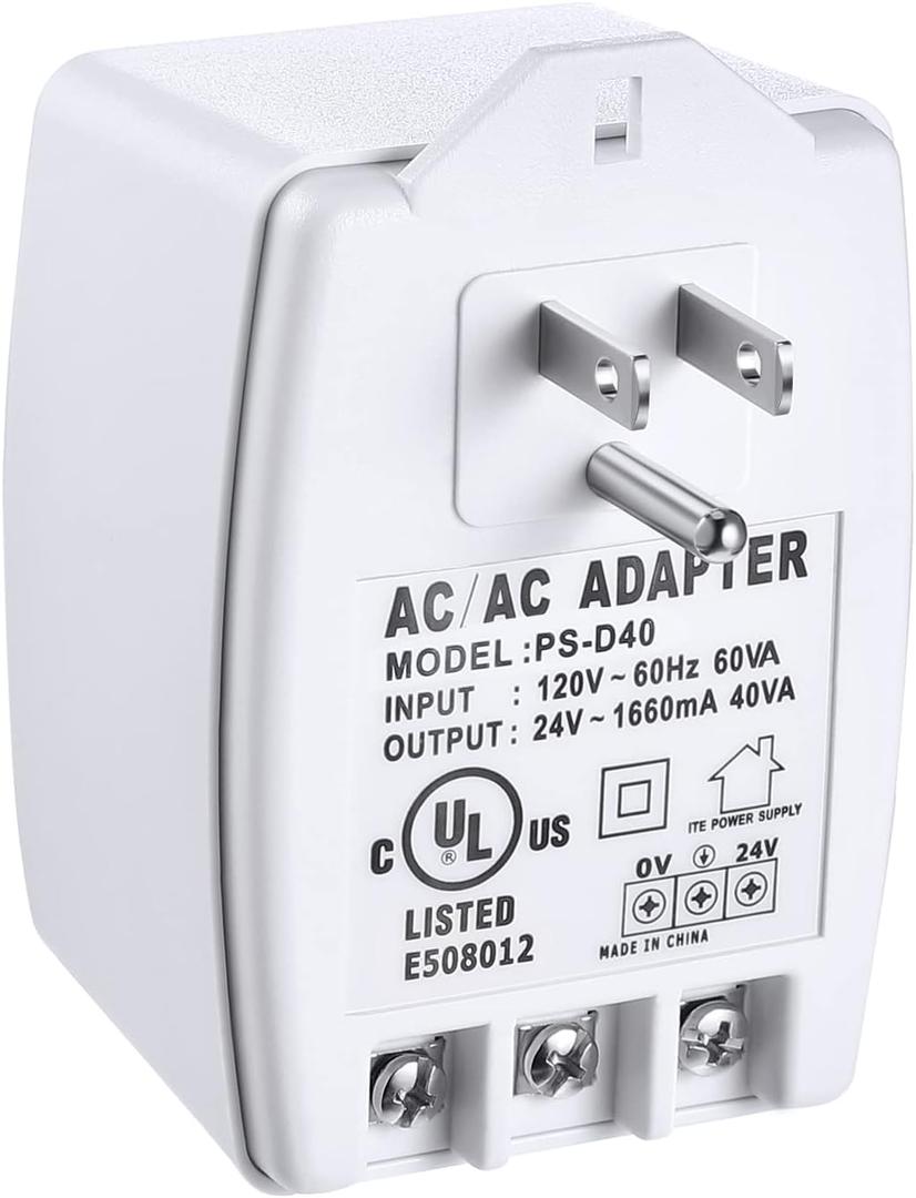 Hotop 1 Pack 24 Volt Transformer, 40 VA AC Transformer Plug in with PTC Fuse Compatible with All Versions of Ring Doorbell and Thermostat, Compatible with Nest, Ecobee, Sensi/Honeywell/24V Adapter