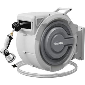 150 FT x 1/2" Retractable Garden Hose Reel by HOZEREEL, Outdoor Garden Hose Reels - Automatic Self Retract Wall Mount Hose Reel Enclosed Storage, Any Length Lock, 10 Pattern Nozzle-Grey