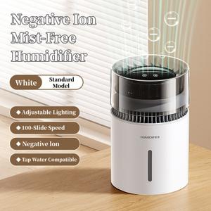 3L Top-Fill Mist-Free Humidifier for Bedroom & Office, Evaporative Cool Moisture, Touch Control, Sleep Mode, 1-8H Timer & Night Light, Ultra Quiet, Easy Clean (White)