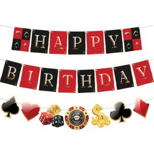 Casino Theme Party Decorations Casino Birthday Banner Poker Night Las Vegas Birthday Party Supplies (Red and Black)