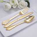 NOCCUR 180PCS Gold Plastic Cutlery Set - Gold Plastic Silverware Disposable - Include 60 Forks, 60 Spoons, 60 Knives - Perfect for Parties & Weddings