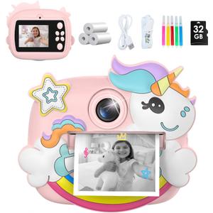 Kids Camera Instant Print, 1080P Digital Camera for Kids with 32GB SD Card, Toddler Girl Toys Birthday Festival Gifts for 3 4 5 6 7 8 9 10 Year Old Girls, Portable Travel Toys for Girls Age 3-10 (Light Pink)