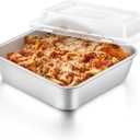 E-far 6 x 6-Inch Square Baking Pan with Lid, Small Stainless Steel Cake Brownie Pans Trays Dishes for Toaster Oven Air Fryer, Healthy & Dishwasher Safe - Set of 1(1 Pan + 1 Lid)
