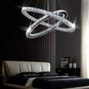 Finktonglan 23.6" Oval Crystal LED Chandelier, Modern 2 Ring Hanging Light Fixture, Cool White 6500K, Non-Dimmable, Built-in LED Pendant Light for Dining Room Bedroom