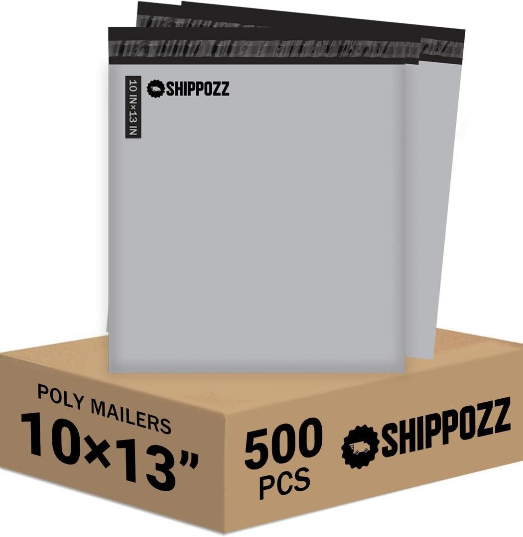 Shippozz 10x13 Poly Mailers 500 Pack, Durable Waterproof Polymailers for Shipping Clothes, Self Seal Mailing Bags for Small Business Packaging Supplies, Mailing Envelopes for Books, and Accessories