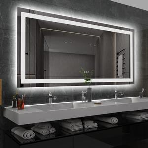 Amorho LED Bathroom Mirror 60'' X36'' with Front and Backlight, Large Dimmable Wall Mirrors with Anti-Fog, Shatter-Proof, Memory, 3 Colors, Double LED Vanity Mirror