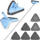 NEWE Wall Washer Mop with 80 Inch Long Handle, Wall and Ceiling Cleaner, 180 Folding Wall Scrubber with Long Handle, Triangle Baseboard Scrubber, 4 Chenille Duster & 2 Microfiber Pads (Chambray Blue)