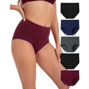 INNERSY Women's Underwear Cotton Briefs High Waisted Breathable Panties 5 Pack (Size XX-Large, Dark)
