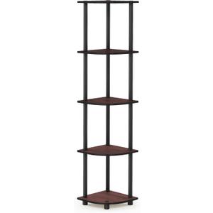 Furinno Turn-N-Tube 5 Tier Corner Display Rack Multipurpose Shelving Unit, 1-Pack, Dark Cherry/Black (5-Tier Round Tube)
