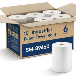Industrial Paper Towels 10 x 800 White Roll Towels High Capacity Premium Quality (TAD Fabric Cloth Like Texture) Fits Touchless Automatic Commercial Towel Dispenser (Packed 6 Rolls), 6 Count