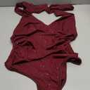 Verdusa Women's Rave Glitter Sparkly Tops Tie Backless Halter Bodysuit Sleeveless Leotard Tops (Medium, Burgundy)