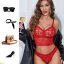 Avidlove Lingerie Sets for Women Sexy Sheer Lace Pajamas Bra and Panty Sets 2 Piece Nightwear (Red)