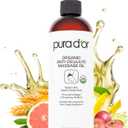 PURA DOR 16 Oz Organic Anti-Cellulite Massage Oil for Toned Legs and Butt - Lemon Peel, Moringa, Grape Seed, Grapefruit & Eucalyptus Oils - Skin Firming & Tightening