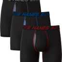Hanes Men's Underwear Boxer Briefs Pack, 3-Pack, Total Support Pouch, Long or Short-Leg Boxer Briefs (Black, M)