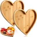 Teling 2 Pcs Heart Shaped Serving Tray Valentine's Day Serving Platter Bamboo Cheese Charcuterie Board Wooden Salad Snack Dessert Candy Dishes Plate for Fruit Wedding Housewarming Present