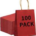 BAG BOX 100 Pack Medium 8.25x4.3x10.6 Inch Red Kraft Paper Gift Bags with Handles for Bulk Shopping, Retail, Craft, Party Favors, Wedding, Grocery & Sacks
