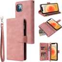 RANYOK Wallet Case for iPhone 14 (6.1 inch) with RFID Blocking Credit Card Holder, Premium PU Leather Zipper Pocket Flip Folio Case Wallet with Wrist Strap Kickstand Protective Case (Pink)